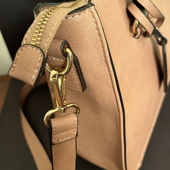 Sole/Society Pebbled Satchel Faux Leather Tote Shoulder Strap Tan Beige Animal P - Picture 7 of 16